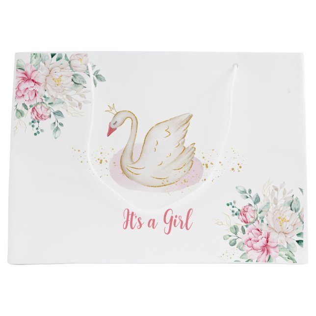 Princess Swan Baby Shower Große Geschenktüte (Vorderseite)