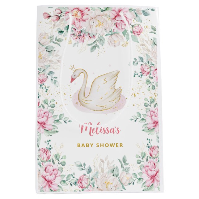 Princess Swan Baby Shower Mittlere Geschenktüte (Vorderseite)