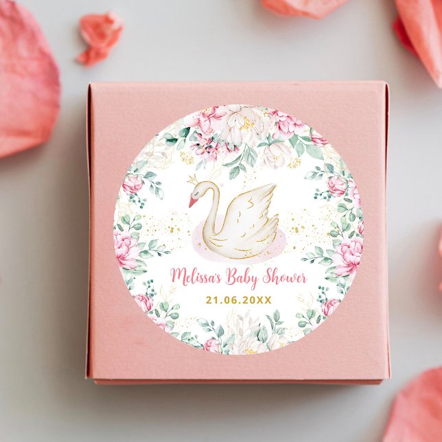 Princess Swan Baby Shower Runder Aufkleber (Von Creator hochgeladen)