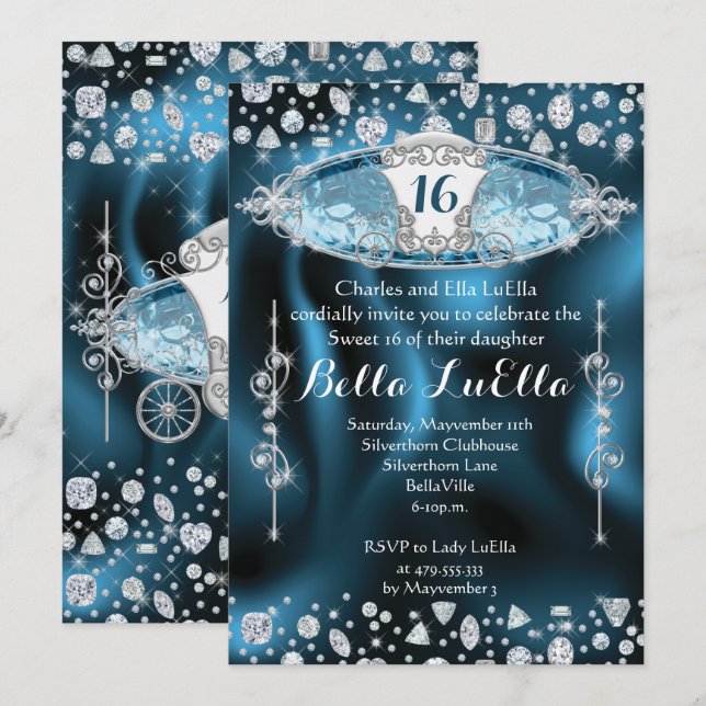 Princess Sweet 16 Bling Party Einladung (Vorne/Hinten)