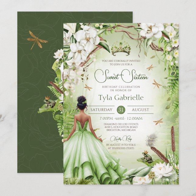 Princess Sweet 16 Frog Prince Birthday Einladung (Vorne/Hinten)