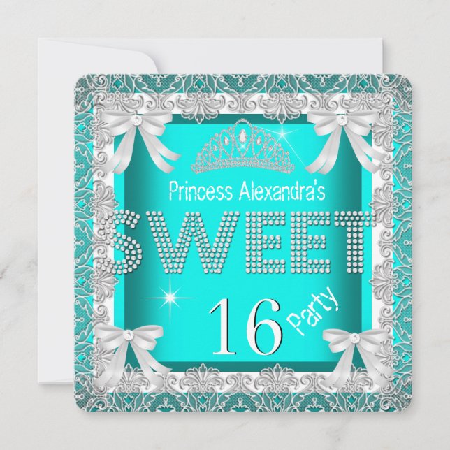 Princess Sweet 16 Glitzer Aquamarin Blue Birthday  Einladung (Vorderseite)