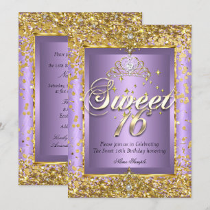 Princess Sweet 16 Gold Lavender Lila Party Einladung