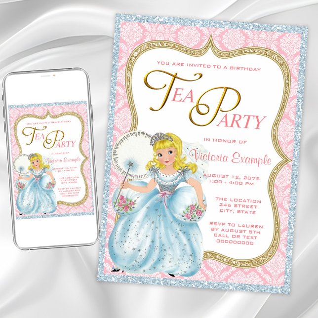 Princess Tea Party Einladung (Pretty princess tea party invitation. Instant download and printed invitations available.)