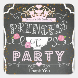 PRINCESS TEA PARTY Geburtstagsfeier Mitgebsel Aufk Quadratischer Aufkleber