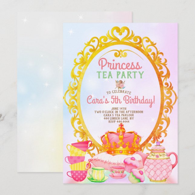 Princess Tee Party Geburtstagsparty Einladung (Vorne/Hinten)