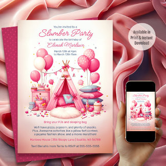 Princess Teepee & Pillows - Geburtstagsparty Einladung