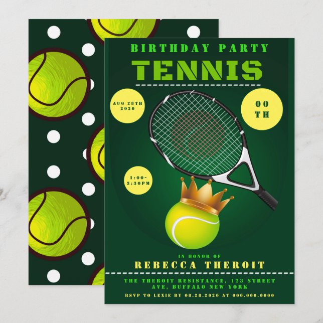 Princess Tennis Geburtstagsparty Einladungen (Vorne/Hinten)