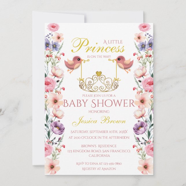 Princess Themed Birds und Tiara Baby Shower Einladung (Vorderseite)