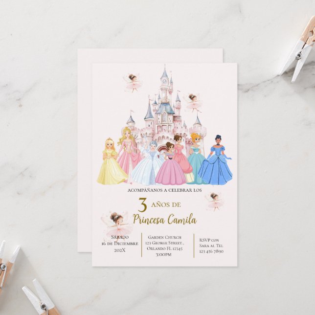 Princess Third Birthday Invitation at Her Castle (Devant/Arrière en situation)