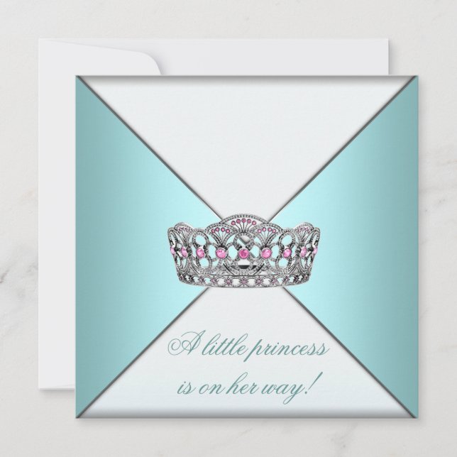 Princess Tiara Aquamarin White Baby Girl Dusche Einladung (Vorderseite)