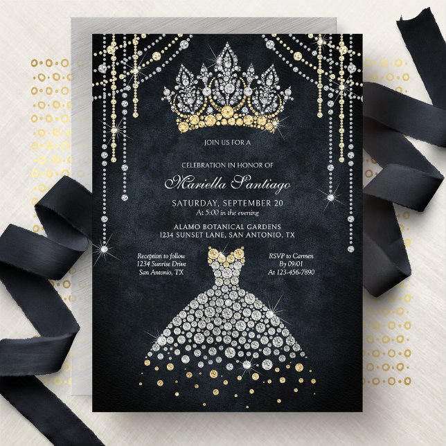 Princess Tiara Crown Dress Quinceanera Invitation Einladung (Von Creator hochgeladen)
