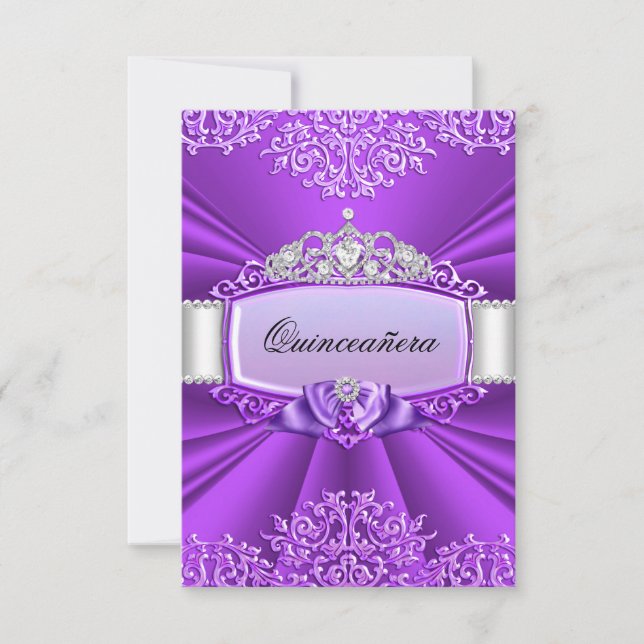 Princess Tiara & Damask Quinceanera Einladung (Vorderseite)