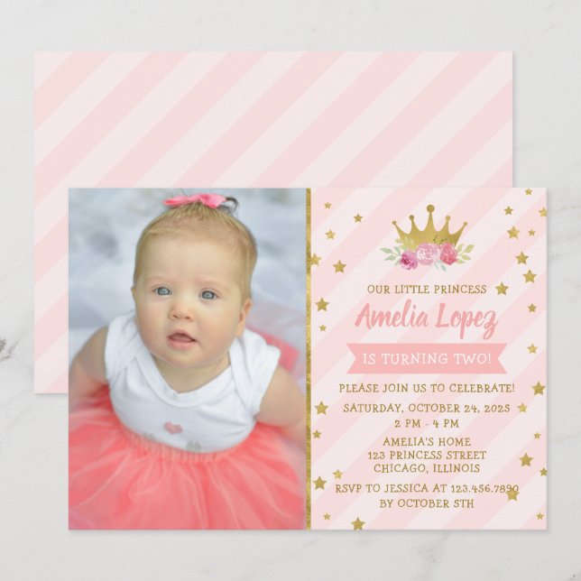 Princess Tiara Girl Birthday Party Einladung (Vorne/Hinten)