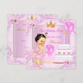 Princess Tiara Girl Pink Brünett Einladung