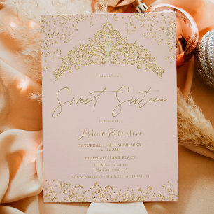 Princess Tiara Glitzer Rosa Foto Sweet 16 Einladung