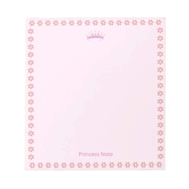 Princess Tiara & Pink Blume auf Simple Notizblock (Vorderseite)