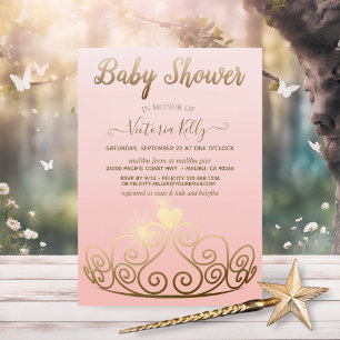 Princess Tiara Pink Gold Sparkle Girl Baby Dusche Einladung