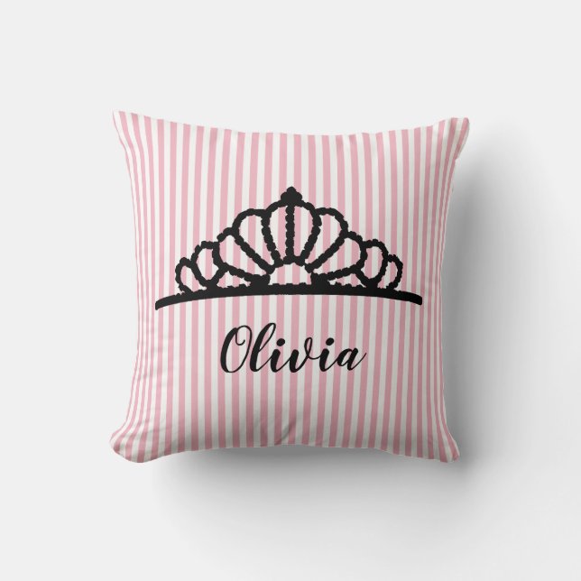 Princess Tiara Pink Streifen Personalisiert Kissen (Vorderseite)