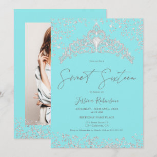 Princess Tiara silber Glitzer Marine Foto Sweet 16 Einladung