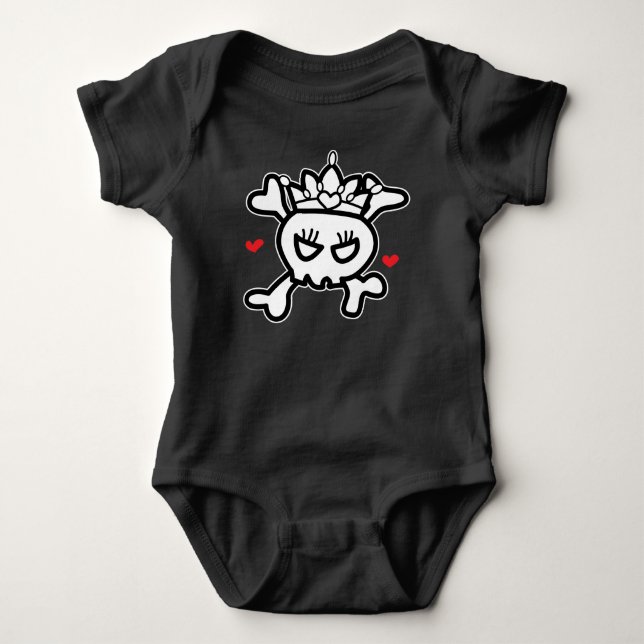 Princess Tiara Skull & Cross Bones Baby Strampler (Vorderseite)