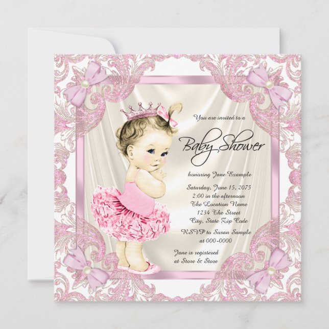 Princess Tutu Pearls Ballerina Baby Dusche Einladung (Vorderseite)