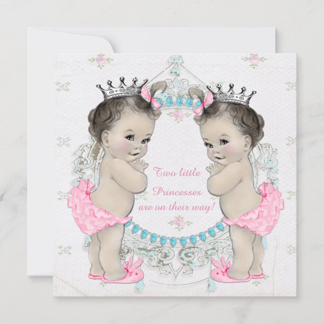 Princess Twin Girl Baby Dusche Einladung (Vorderseite)