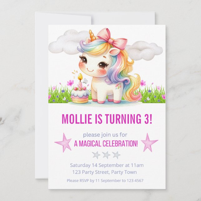 Princess Unicorn Birthday Party Einladung (Vorderseite)