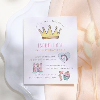 Princess Unicorn & Castle Einladungspostkarte