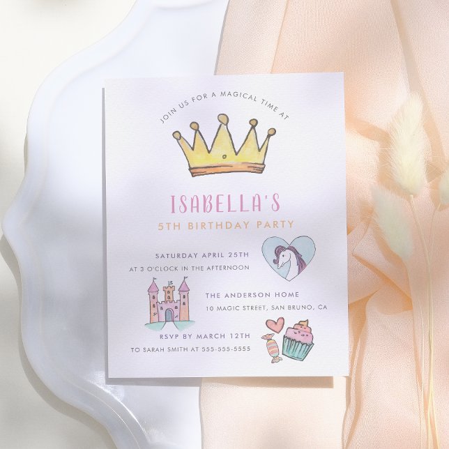 Princess Unicorn & Castle Einladungspostkarte (Von Creator hochgeladen)