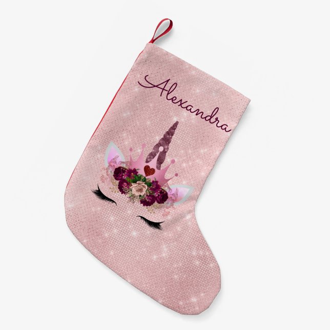 Princess Unicorn Rose Gold - Rosa Rosa Kleiner Weihnachtsstrumpf (Vorderansicht (hängend))