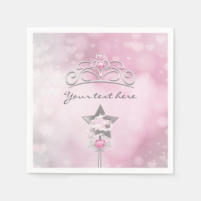 Princess Wand & Crown Silver Pink Party Napkins Serviette (Vorderseite)