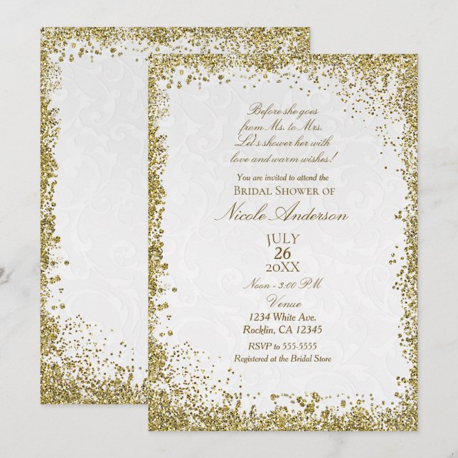 Princess White Damask Storybook Brautparty Einladung (Vorne/Hinten)