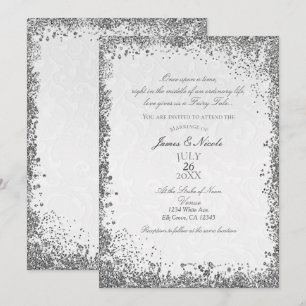 Princess White Damask Storybook Elegante Hochzeit Einladung