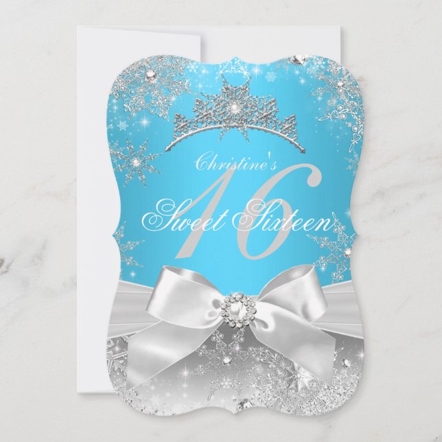 Princess Winter Wonderland Blue Sweet 16 Einladung (Vorderseite)