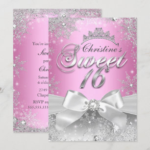 Princess Winter Wonderland Pink Sweet 16 Einladung