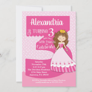 Princesse 3e anniversaire Invitation Brunette Girl