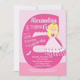 Princesse 6e anniversaire Invitation Blonde Girl