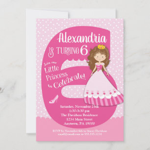 Princesse 6e anniversaire Invitation Brunette Girl