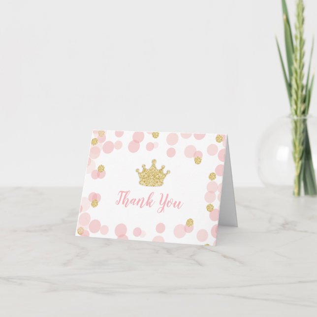 Princesse Anniversaire rose et or Carte de remerci (Devant)