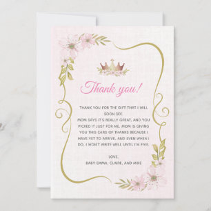 Princesse Baby shower Carte de remerciements