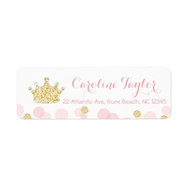 Princesse Baby shower  Étiquette de adresse or ros (Devant)
