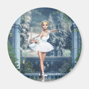 Princesse Ballerina Round Magnet de neige