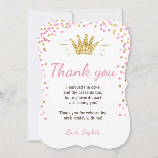 Princesse Birthday Gold Pink de carte de (Devant)