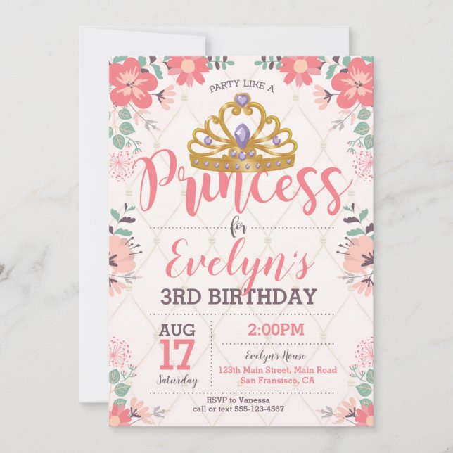Princesse Birthday Invitation - princesse Party (Devant)