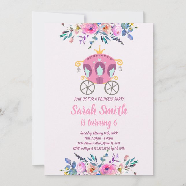 Princesse Carriage Invitation Anniversaire (Devant)