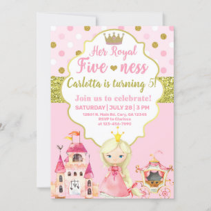 Princesse, cinq-ness, royale, invitation d'anniver