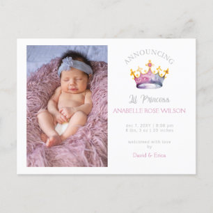 Princesse Crown Girl Faire-part de naissance photo