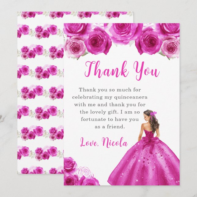 Princesse en robe rose chaude Quinceanera Merci (Devant / Derrière)
