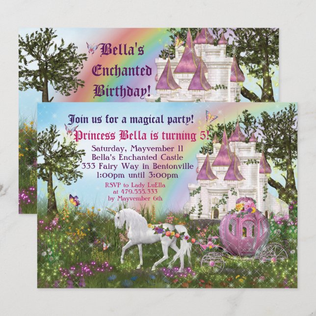 Princesse enchantée Party Invitation de château de (Devant / Derrière)